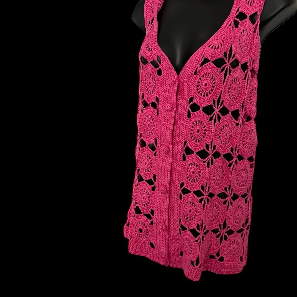 Pink Crochet Button-Up Vest size Medium - Picture 5 of 7